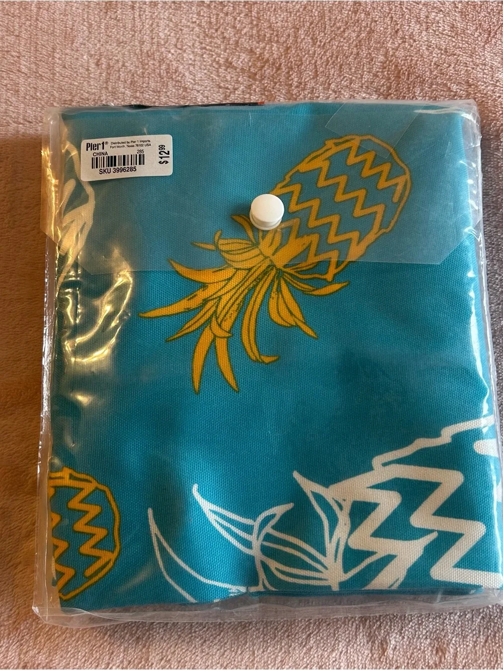 Pier 1 blue yellow white pineapple inside/outside pillow covers 17x17 NIP